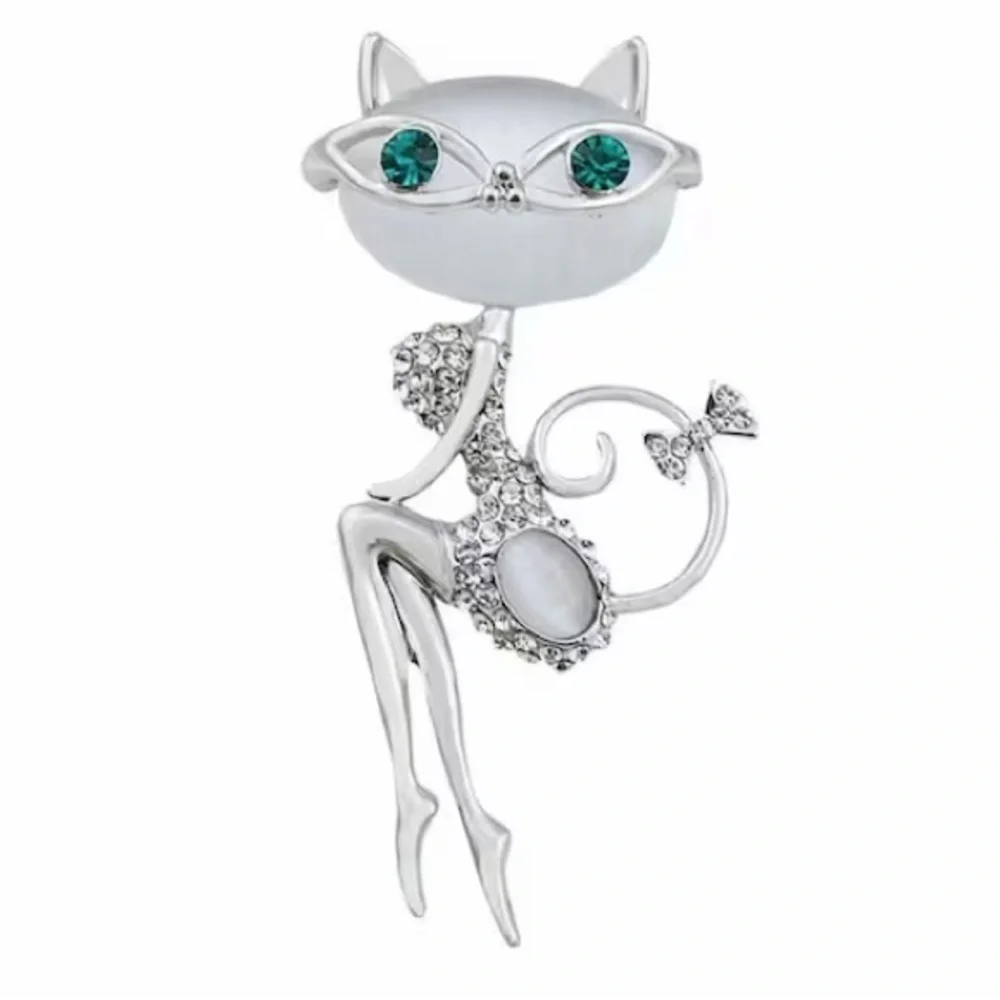 Opal And Rhinestone Sexy Cat Brooch - Picture 4 of 4